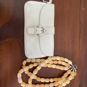 Cream Leather Coach Wristlet  / Necklace Set